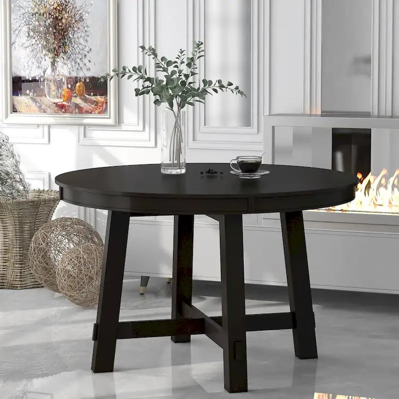 Table à manger ronde extensible en bois avec rallonge de 40 cm
