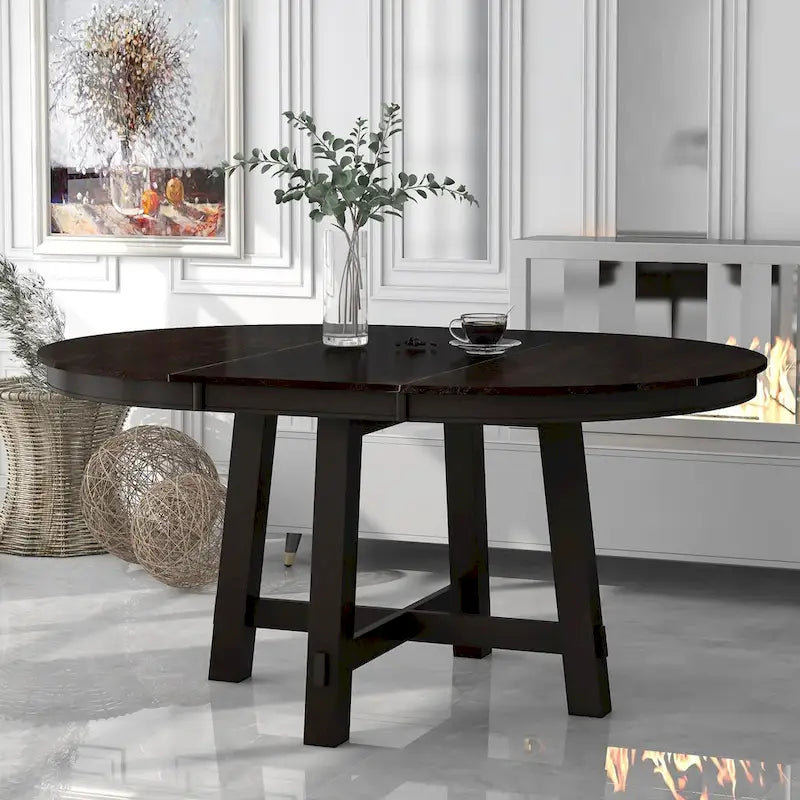 Table à manger ronde extensible en bois avec rallonge de 40 cm