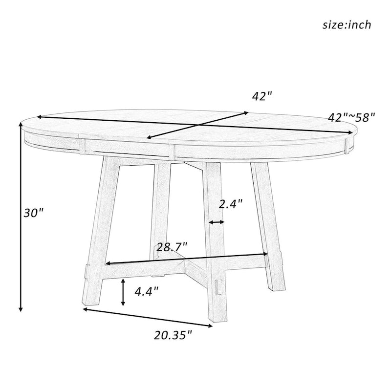 Table à manger ronde extensible en bois avec rallonge de 40 cm