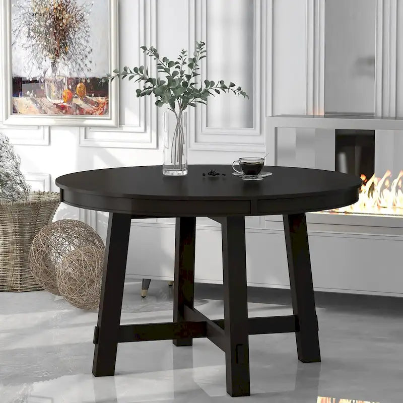 Table à manger ronde extensible en bois avec rallonge de 40 cm