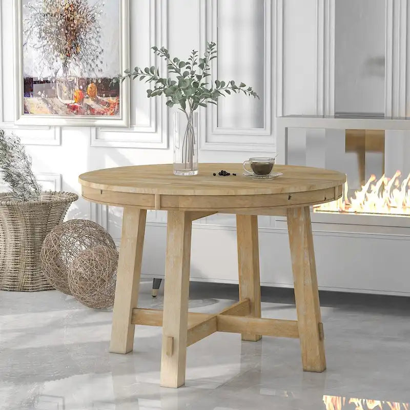 Table à manger ronde extensible en bois avec rallonge de 40 cm