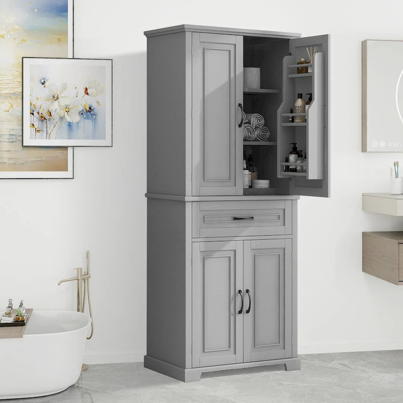 Meuble de rangement de salle de bain avec portes, tiroir et étagère réglable