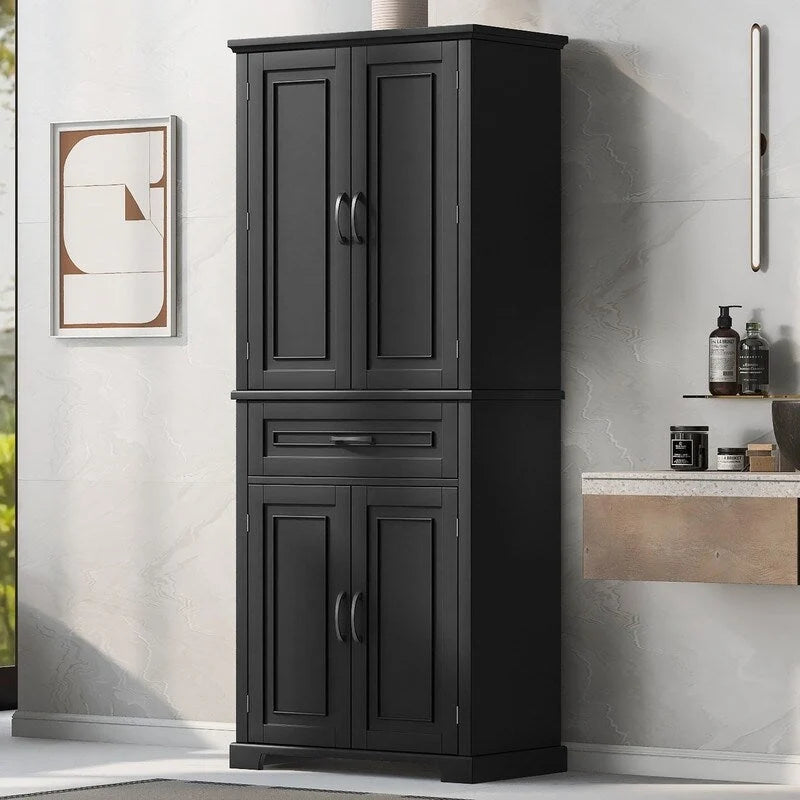 Meuble de rangement de salle de bain avec portes, tiroir et étagère réglable