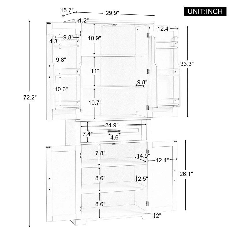 Meuble de rangement de salle de bain avec portes, tiroir et étagère réglable