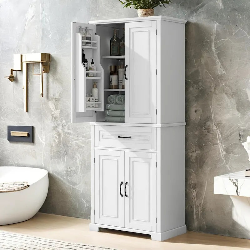 Meuble de rangement de salle de bain avec portes, tiroir et étagère réglable