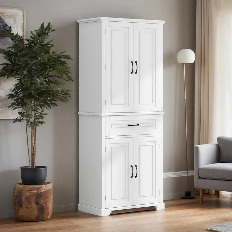 Meuble de rangement de salle de bain avec portes, tiroir et étagère réglable