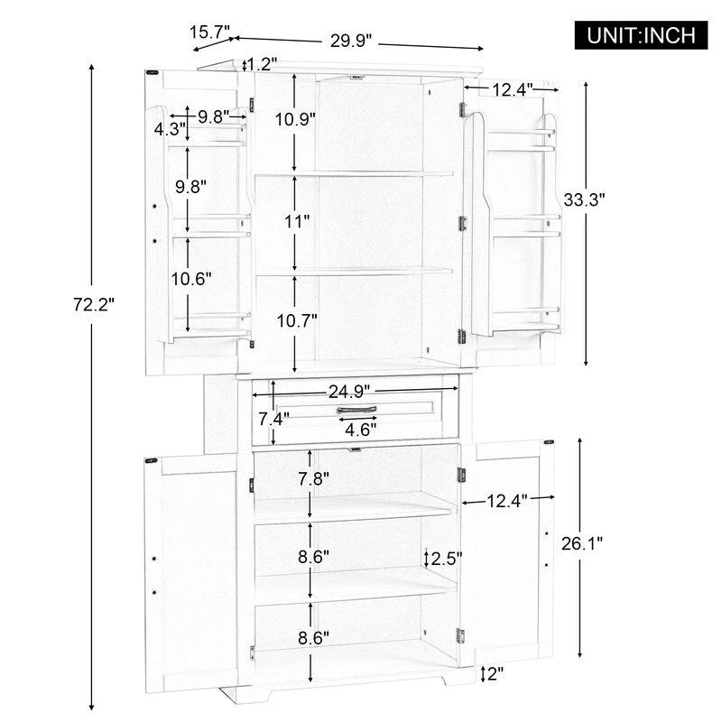 Meuble de rangement de salle de bain avec portes, tiroir et étagère réglable