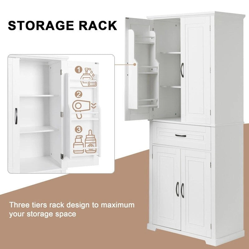Meuble de rangement de salle de bain avec portes, tiroir et étagère réglable