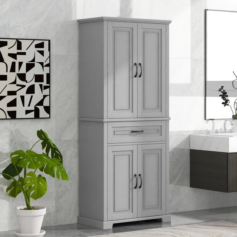 Meuble de rangement de salle de bain avec portes, tiroir et étagère réglable