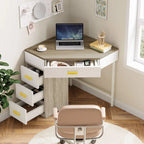 Bureau d'angle informatique en bois et métal avec 4 tiroirs
