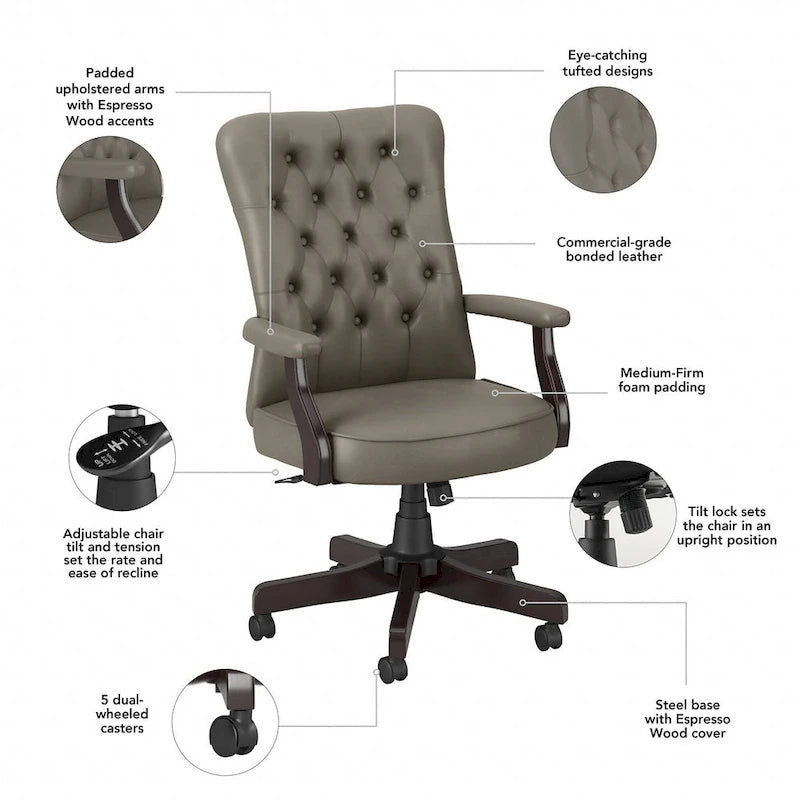 Chaise de bureau capitonnée à dossier haut avec accoudoirs