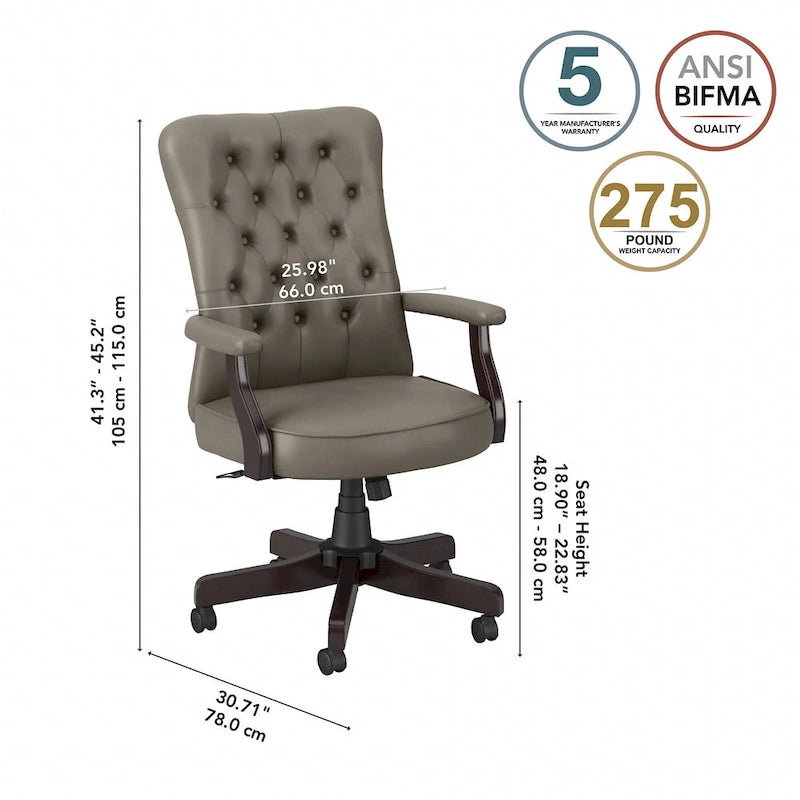 Chaise de bureau capitonnée à dossier haut avec accoudoirs