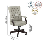 Chaise de bureau capitonnée à dossier haut avec accoudoirs